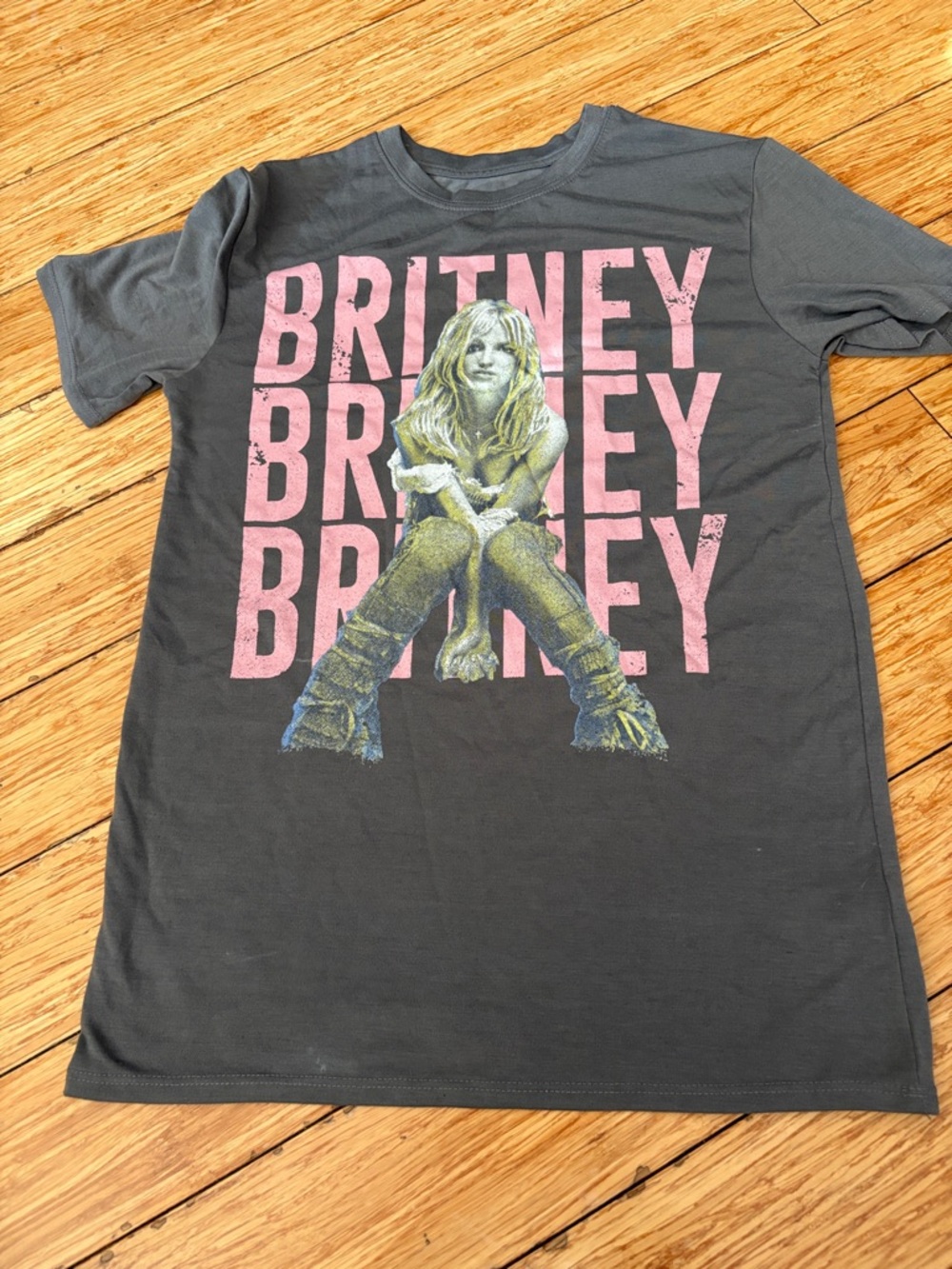 Britney Graphic Tee - Charcoal with Pink Print